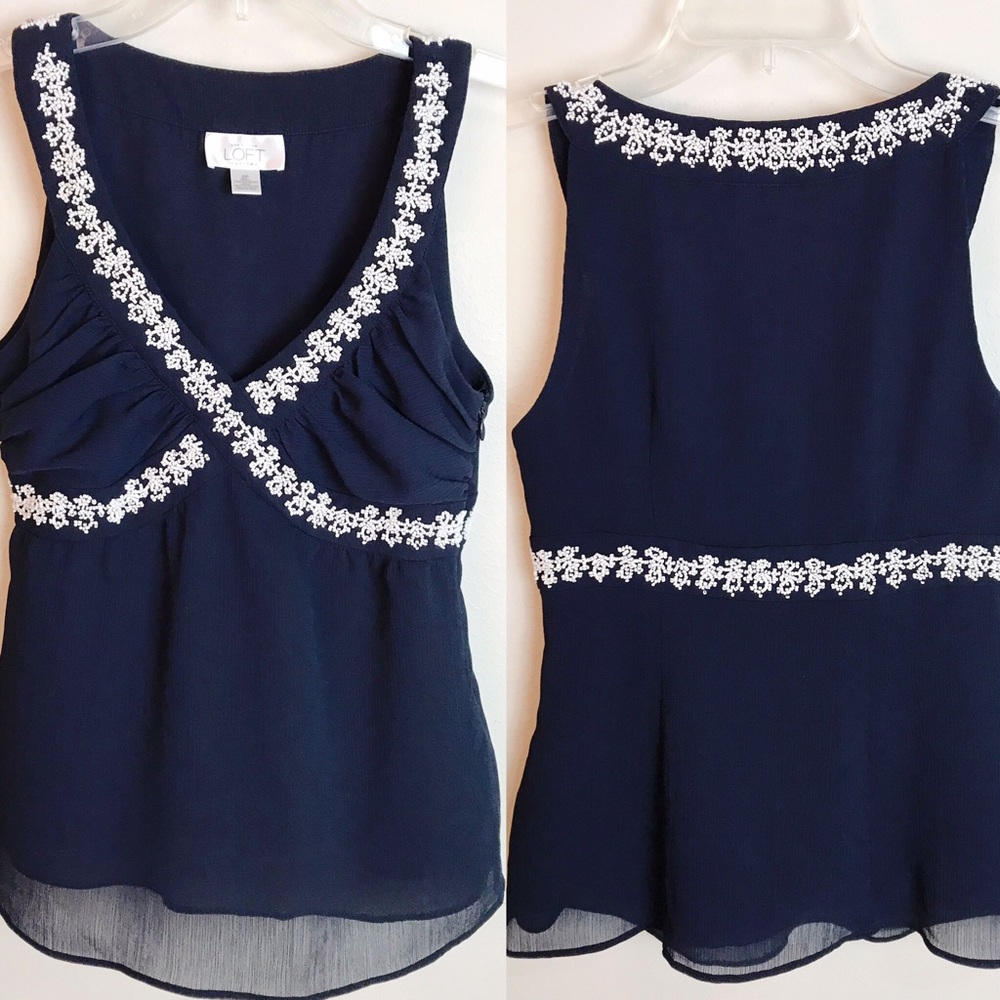 Ann Taylor Loft Petites navy Top with seed beads